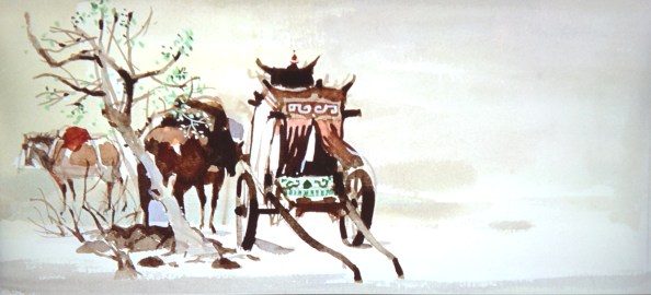 horse-resting-from-cart-in-the-snow